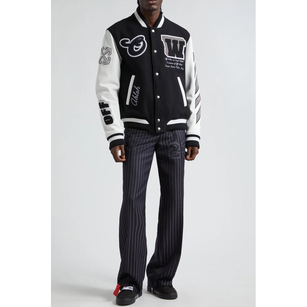 Leather & Virgin Wool Blend Varsity Jacket