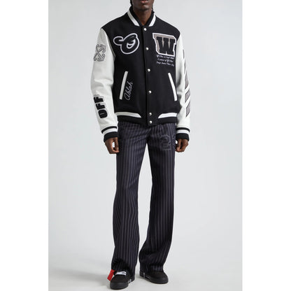 Leather & Virgin Wool Blend Varsity Jacket