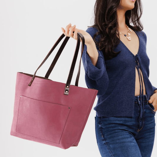 Pink Women Leather Tote Bag - CoreFlexInd
