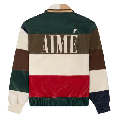 ALD Paneled Leather Bomber Jacket Multicolor