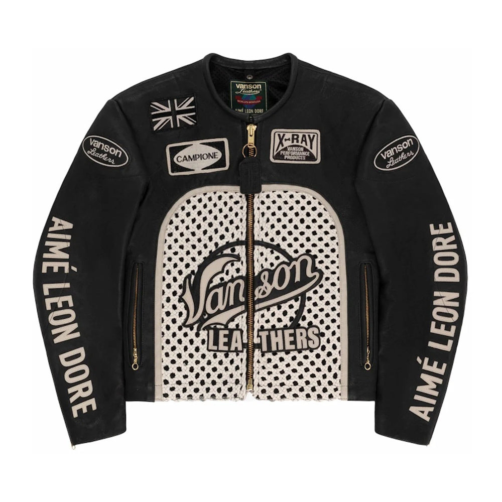 ALD x Raffia Leather Jacket Bone genuine cowhide racing jacket