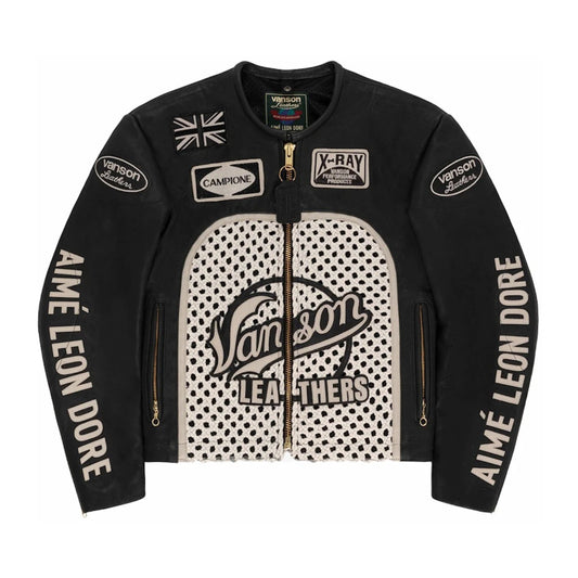 ALD x Raffia Leather Jacket Bone genuine cowhide racing jacket