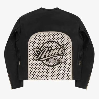 ALD x Raffia Leather Jacket Bone genuine cowhide racing jacket