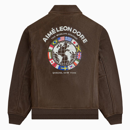 AML World's Borough Leather Flight Jacket Dark Brown