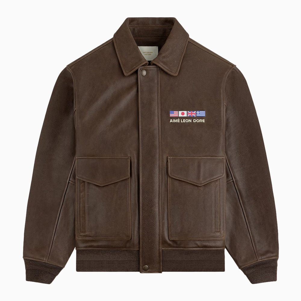 AML World's Borough Leather Flight Jacket Dark Brown