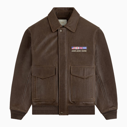AML World's Borough Leather Flight Jacket Dark Brown