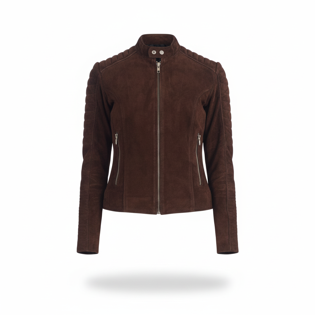 Brown leather jacket on a white background