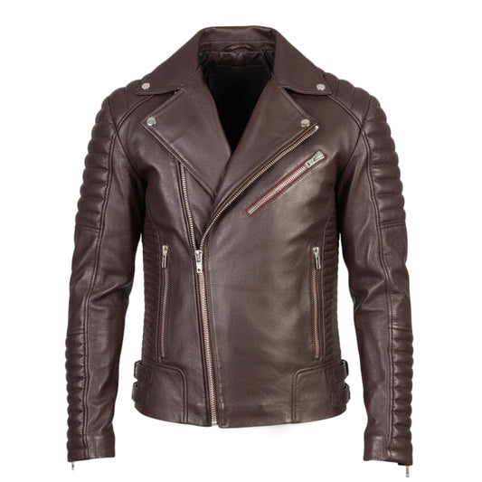 Hnědá kožená motorkářská bunda Armand