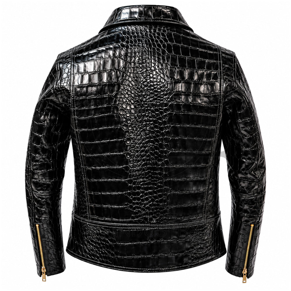 Black Crocodile Leather Biker Jacket