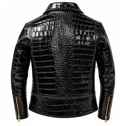 Black Crocodile Leather Biker Jacket