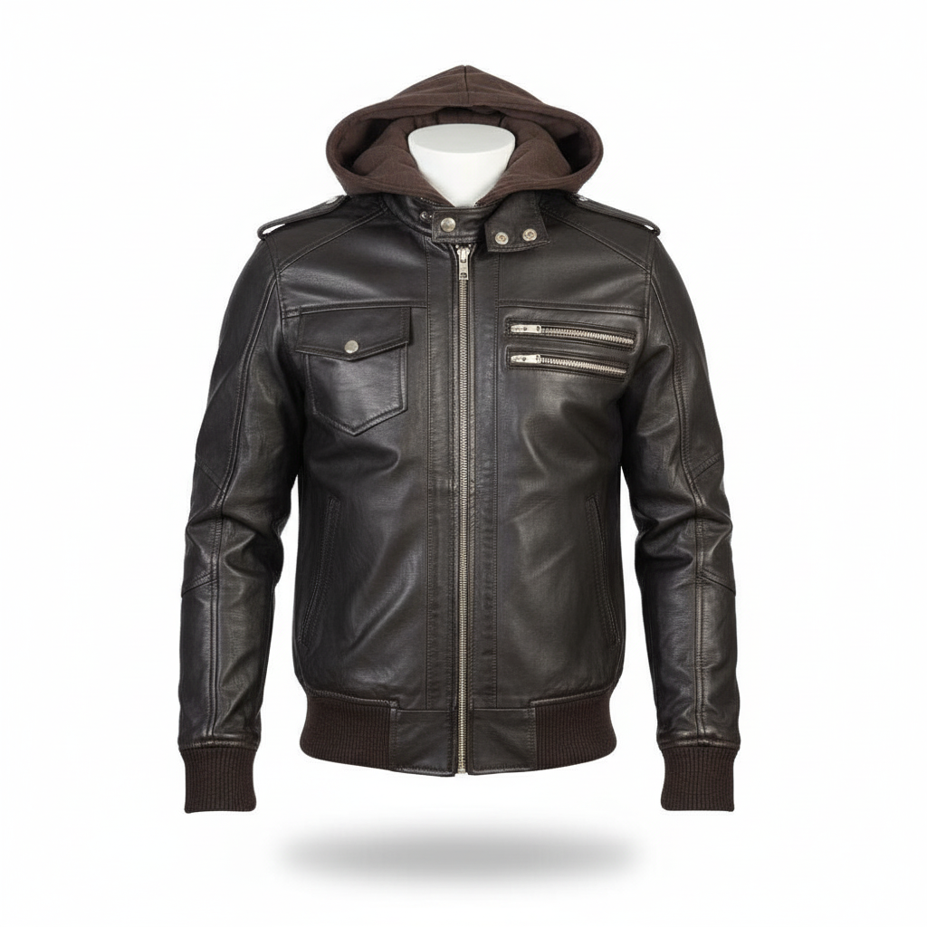 Black Hooded Leather Jacket