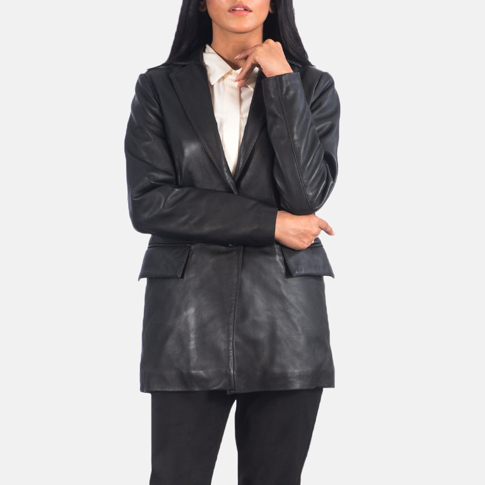 Black Leather Blazer Womens