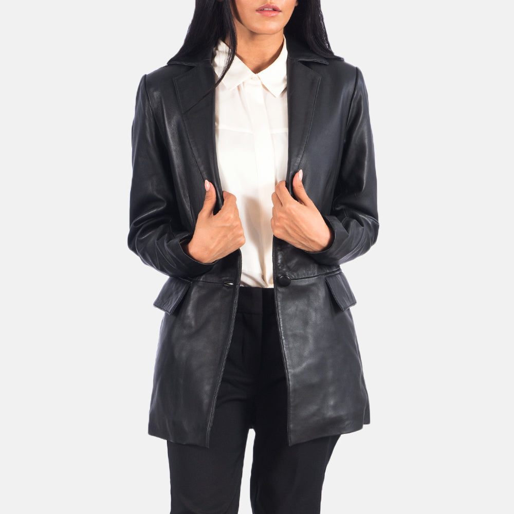 Black Leather Blazer Womens