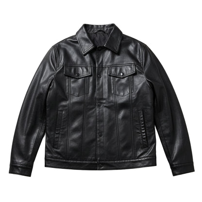 قميص بأكمام طويلة وأكمام جلدية 