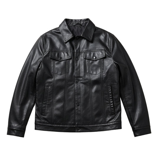 قميص بأكمام طويلة وأكمام جلدية 