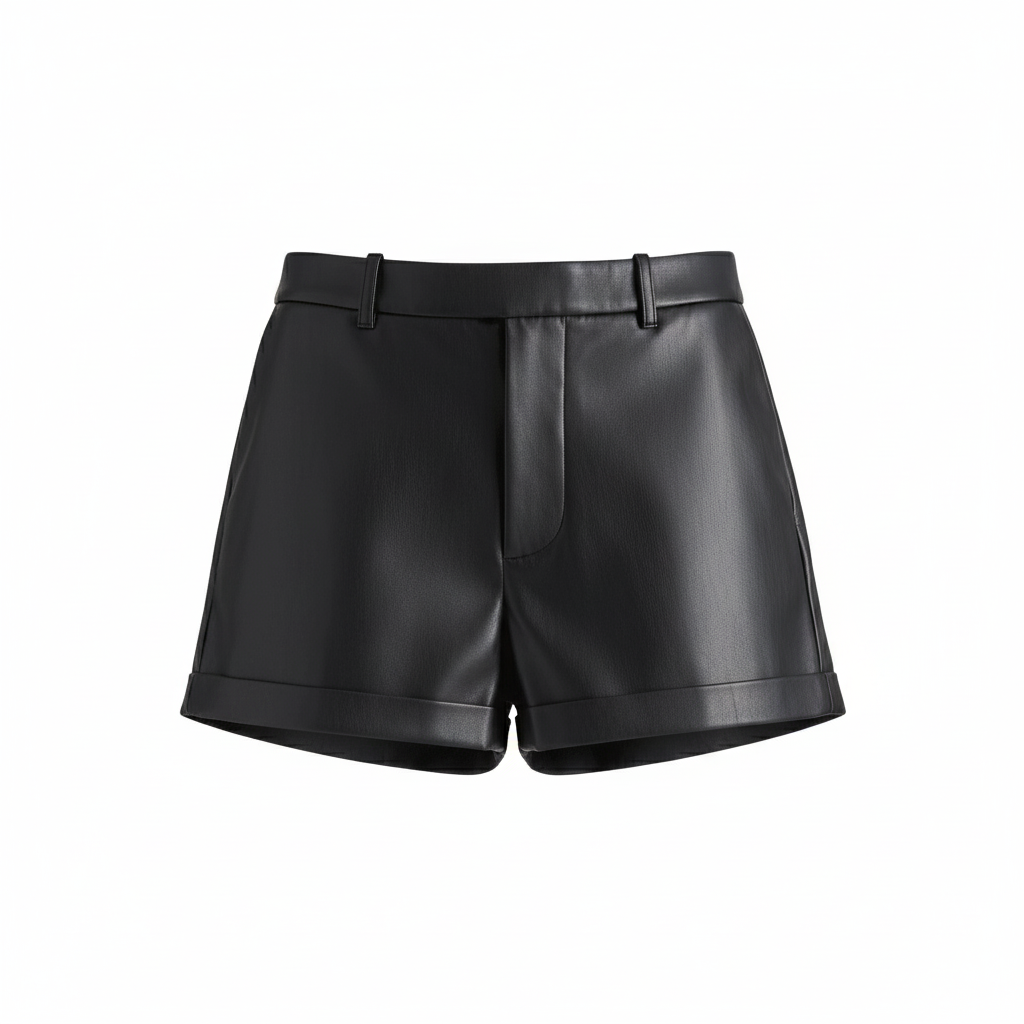 Black leather shorts on a white background
