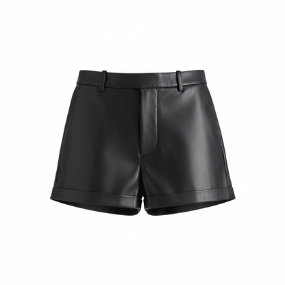 Black leather shorts on a white background