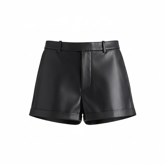 Black leather shorts on a white background