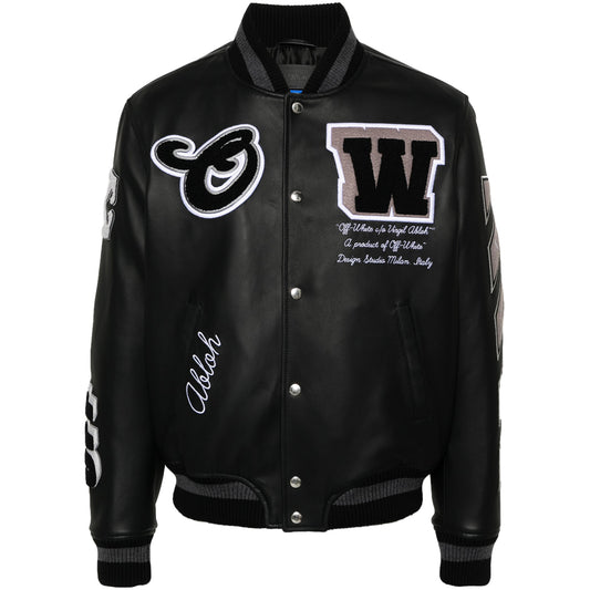 Black Leather Varsity Jacket-1