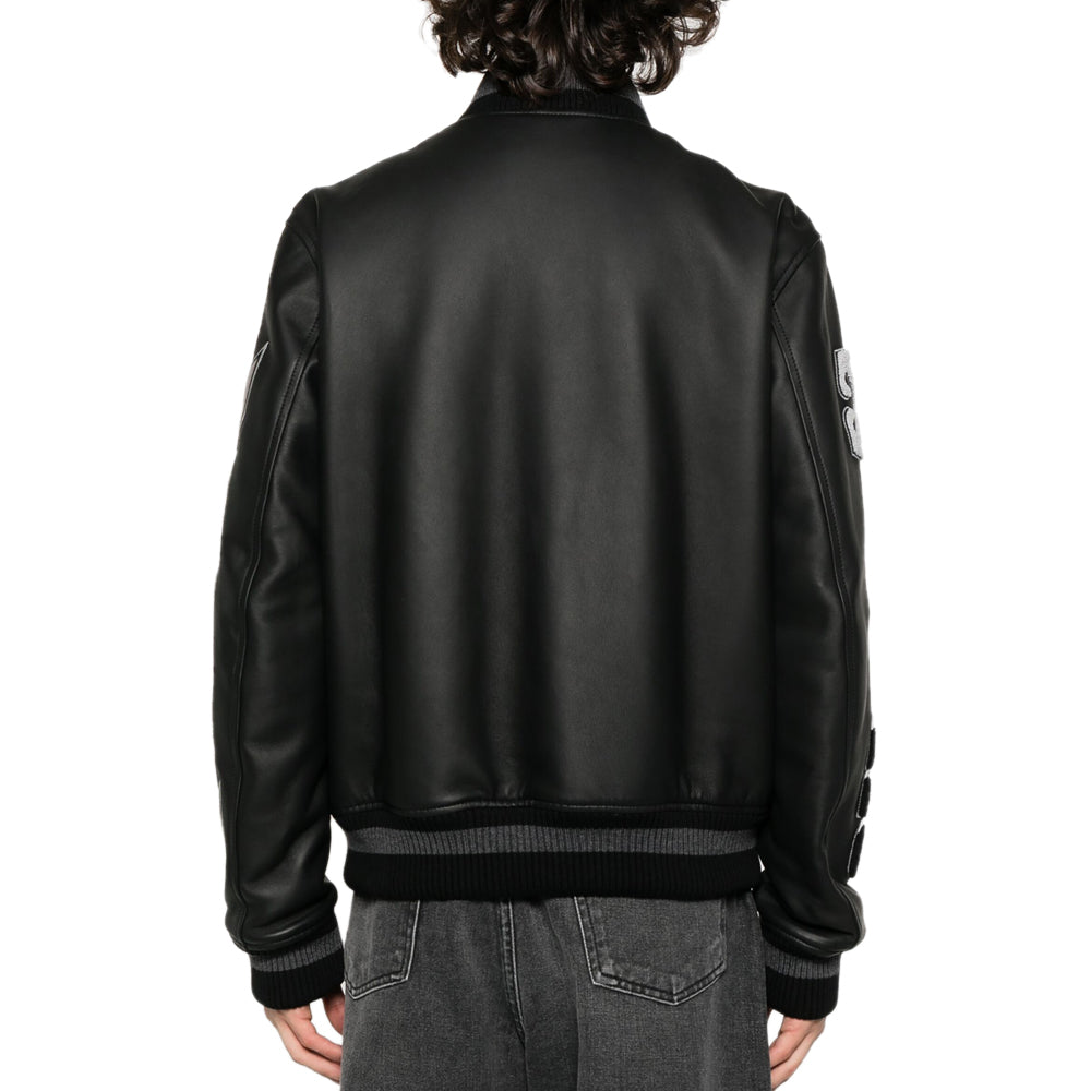 Black Leather Varsity Jacket-2