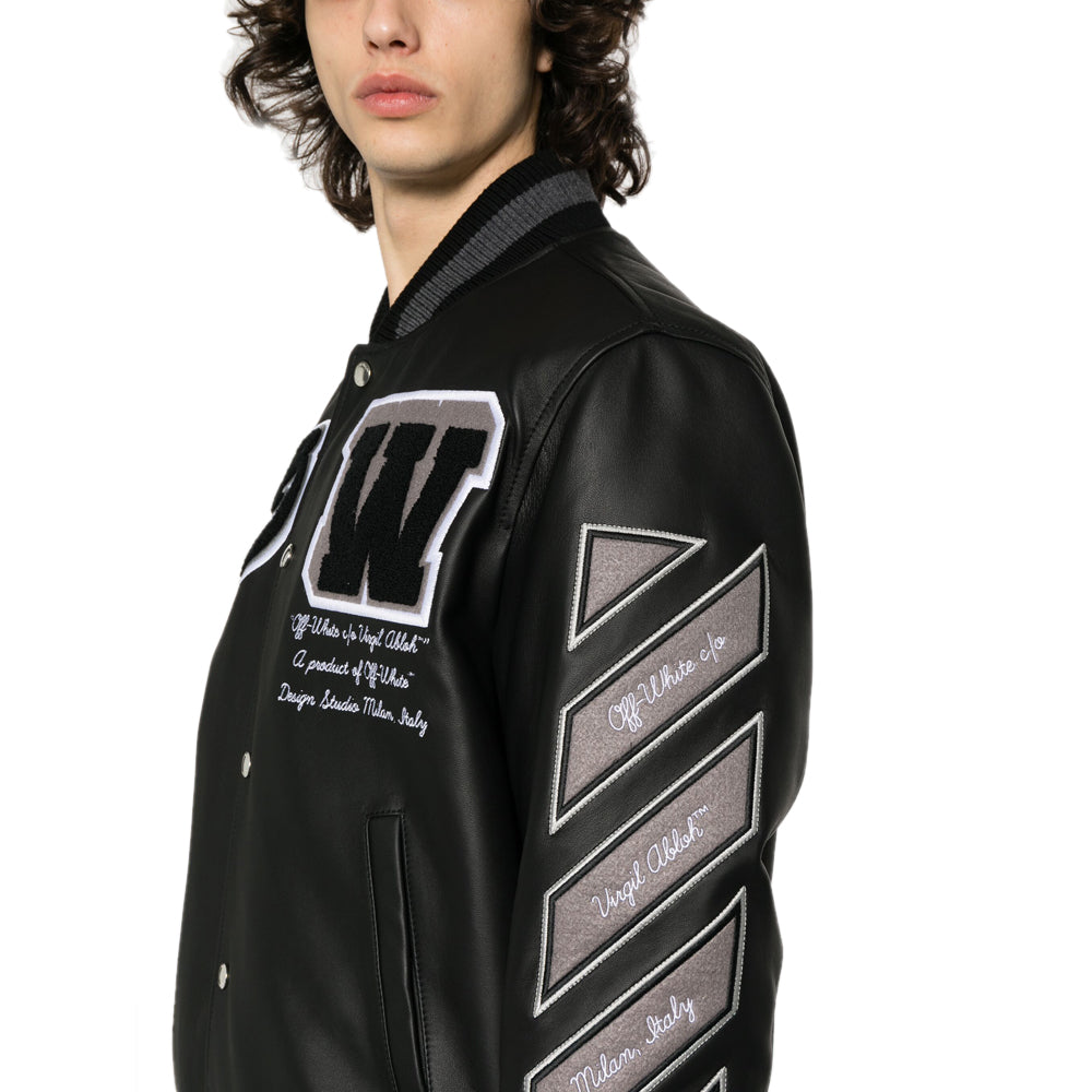 Black Leather Varsity Jacket-3