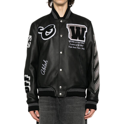 Black Leather Varsity Jacket-4