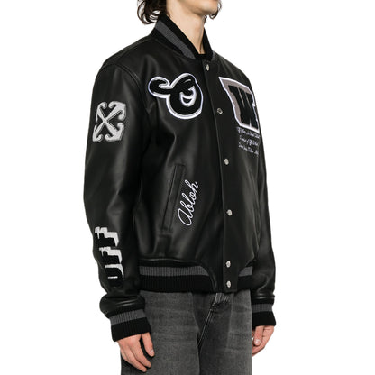 Black Leather Varsity Jacket-5