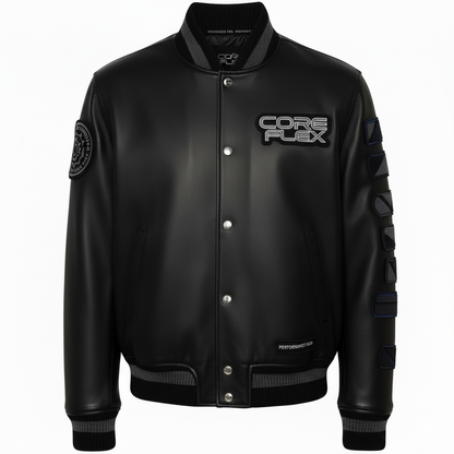 Black jacket with 'Core Flex' branding on a white background
