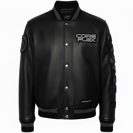 Black jacket with 'Core Flex' branding on a white background