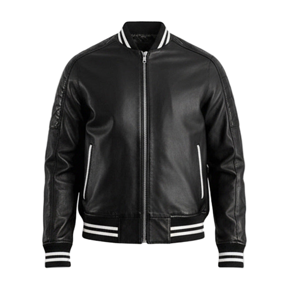 سترة جامعية جلدية سوداء 