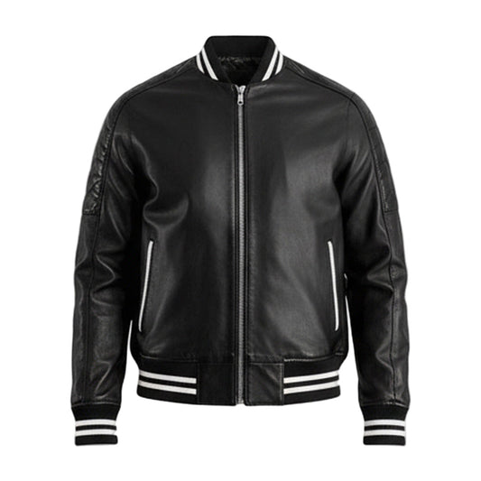 سترة جامعية جلدية سوداء 