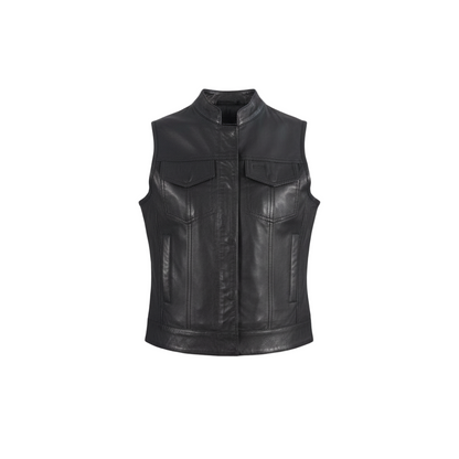 Black leather vest on a light gray background