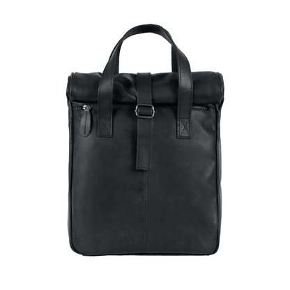 Black Leather Vintage Style Roll Top Backpack - CoreFlexInd