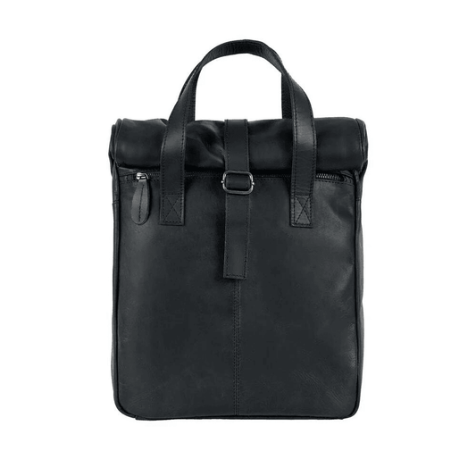 Black Leather Vintage Style Roll Top Backpack - CoreFlexInd