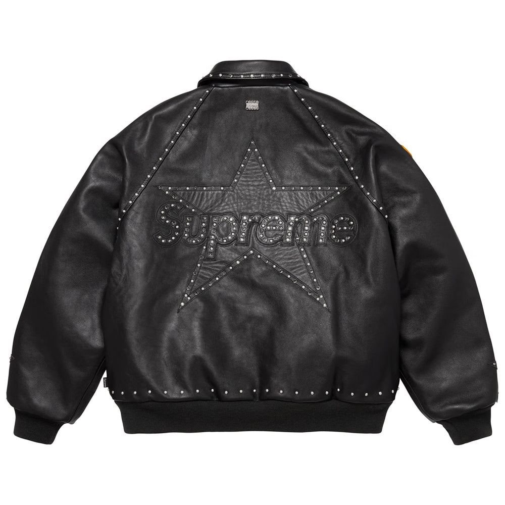 Black Rhinestones Leather Simon Jacket