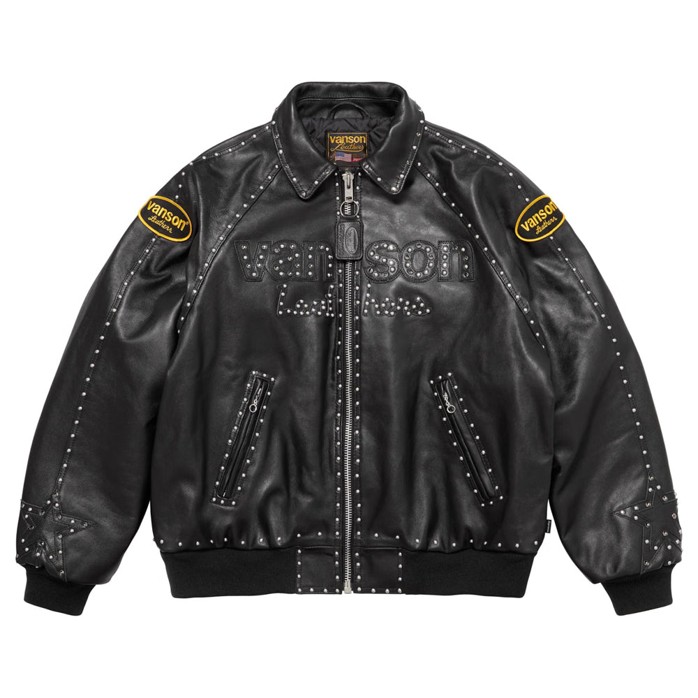 Black Rhinestones Leather Simon Jacket