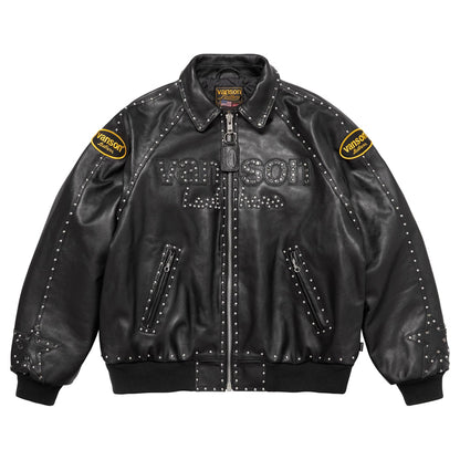 Black Rhinestones Leather Simon Jacket