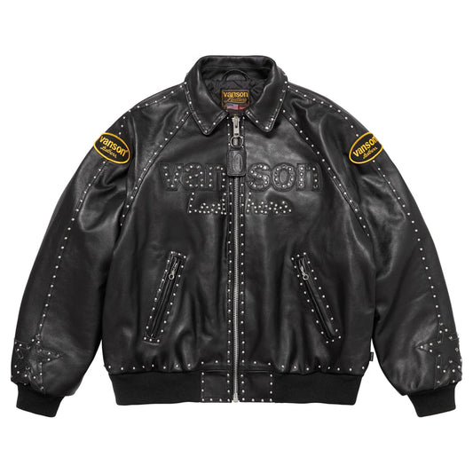 Black Rhinestones Leather Simon Jacket