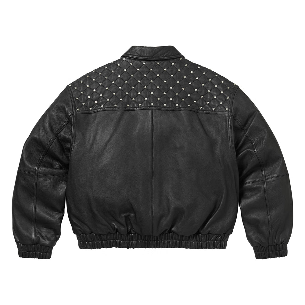 Black Studded Quilted Leather Jacket Lambskin