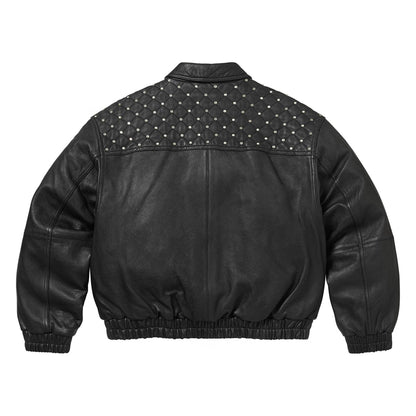 Black Studded Quilted Leather Jacket Lambskin