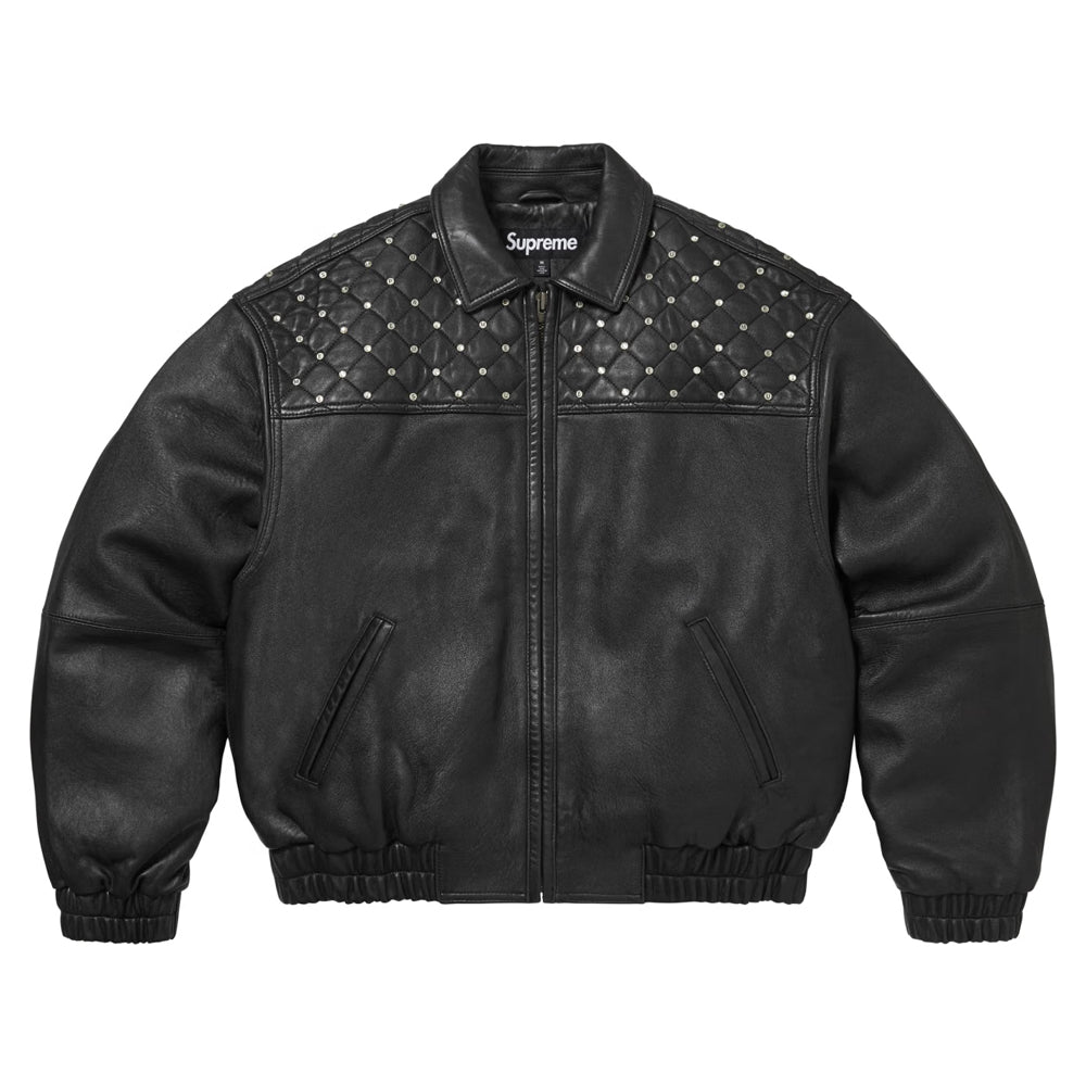 Black Studded Quilted Leather Jacket Lambskin