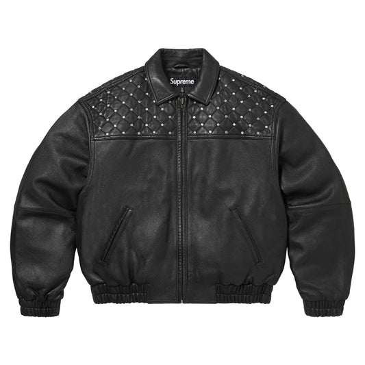 Black Studded Quilted Leather Jacket Lambskin