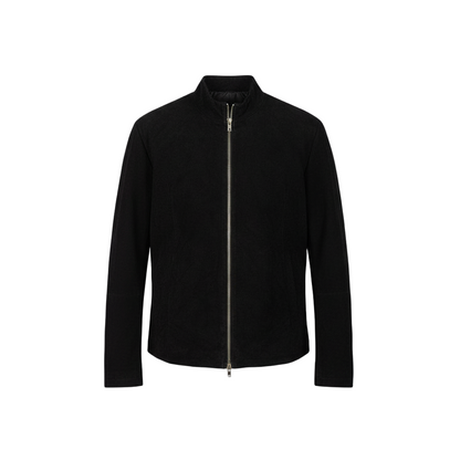 Black jacket with a zipper on a white background