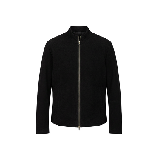 Black jacket with a zipper on a white background