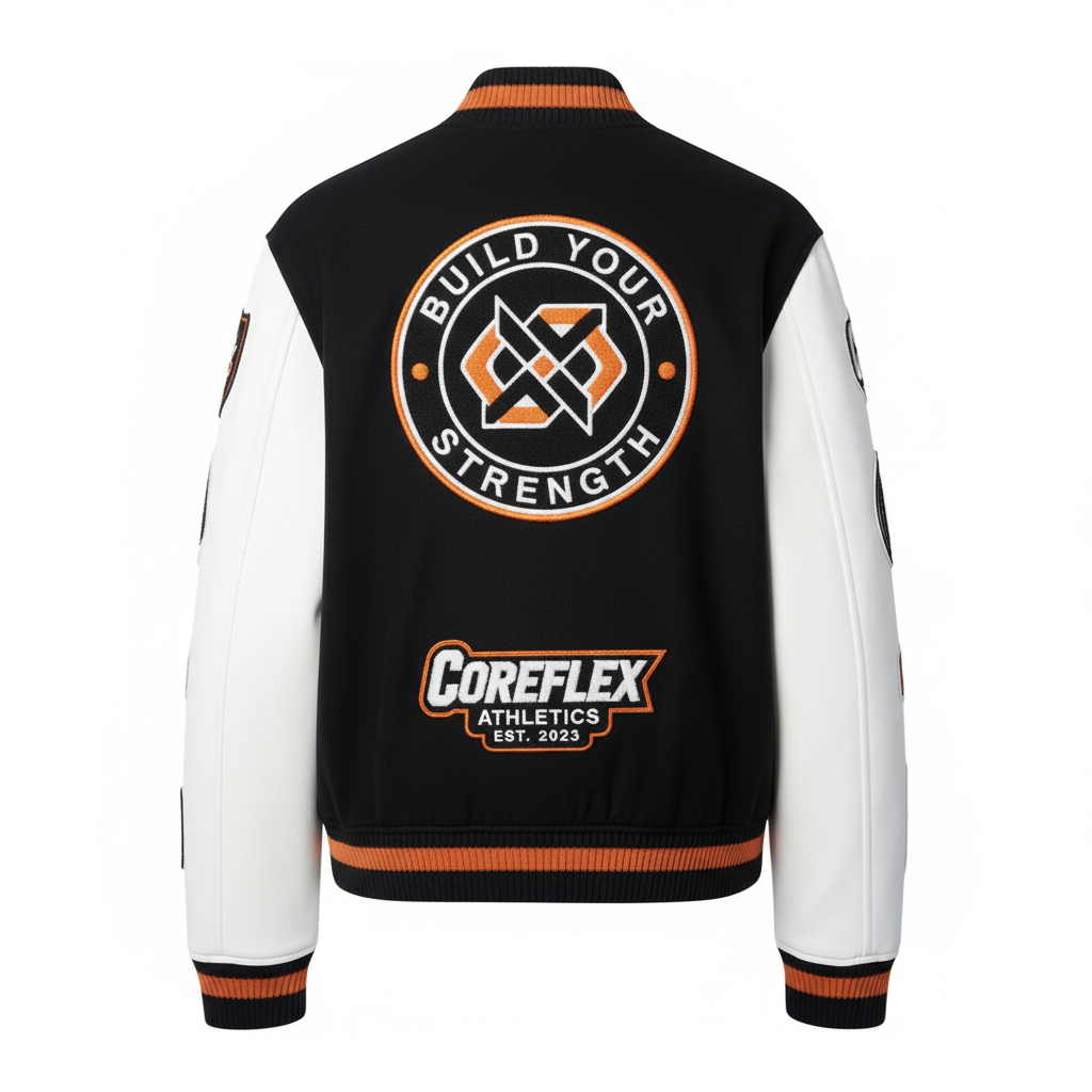 Black and white jacket with Coreflex branding on a white background