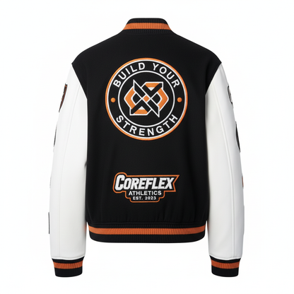 Black and white jacket with Coreflex branding on a white background