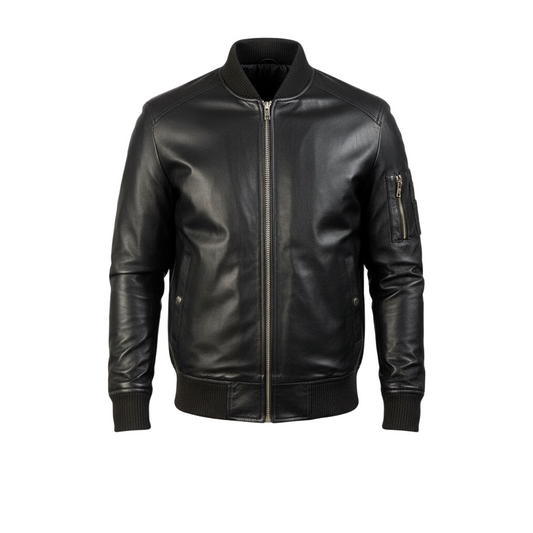 Black leather jacket on a white background