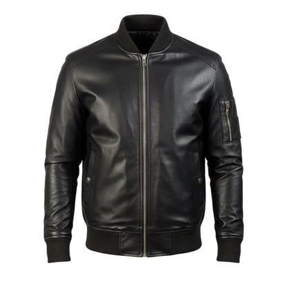 Black leather jacket on a white background