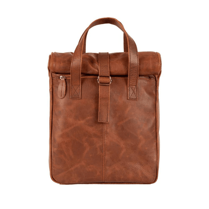 Brown Leather Vintage Style Roll Top Backpack - CoreFlexInd