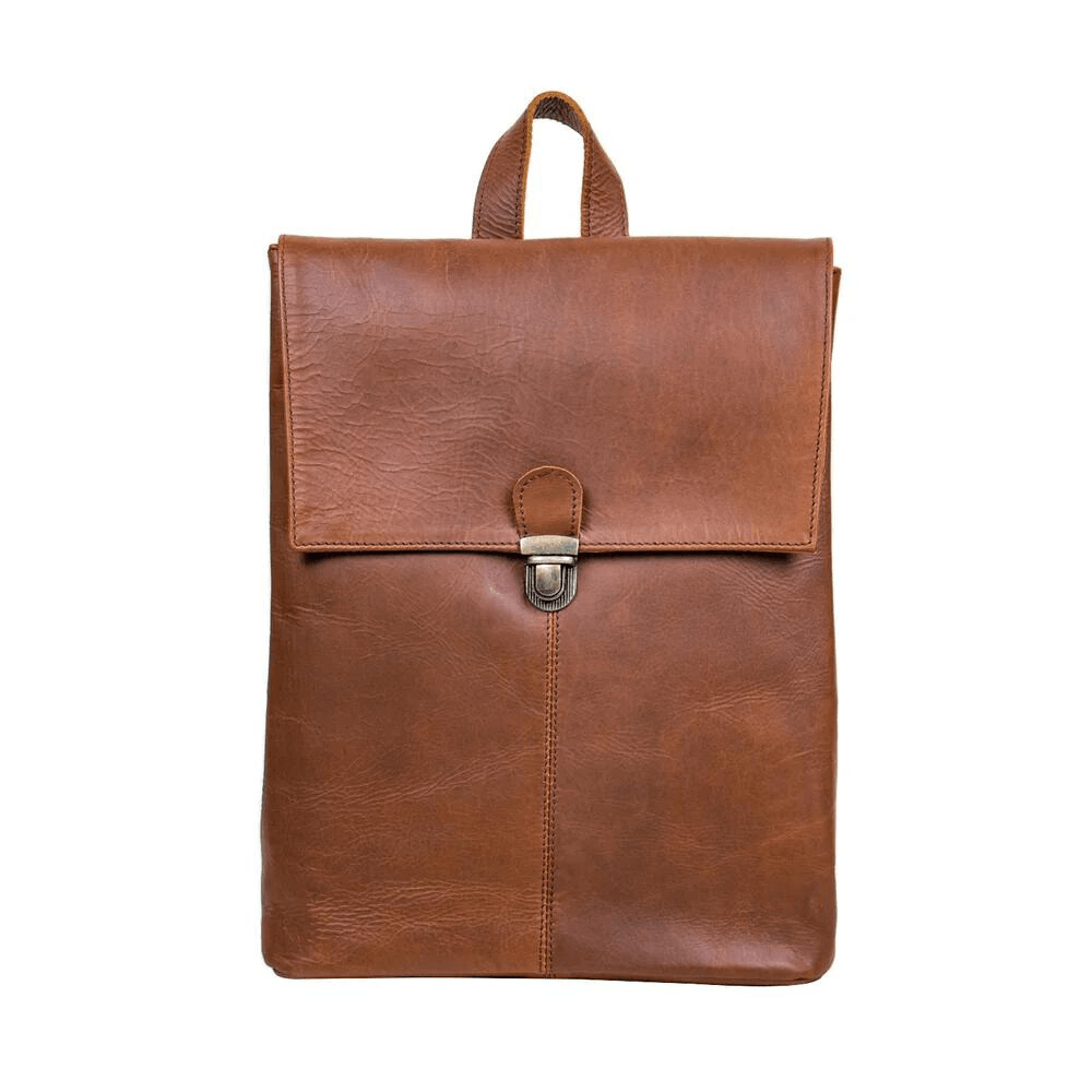 Brown Square Leather Backpack For Work - CoreFlexInd